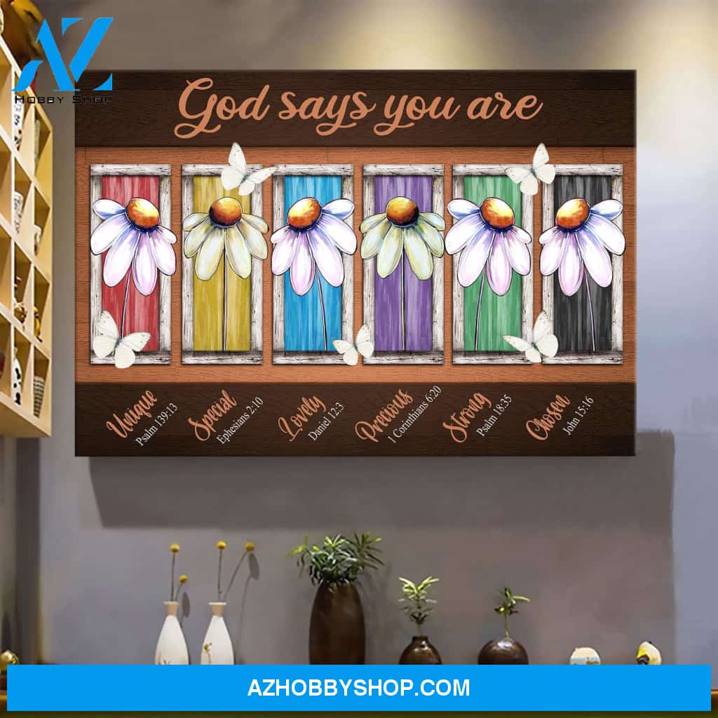 Colorful Daisy and white butterfly - God says you are - Jesus Landscape Canvas Prints - Wall Art