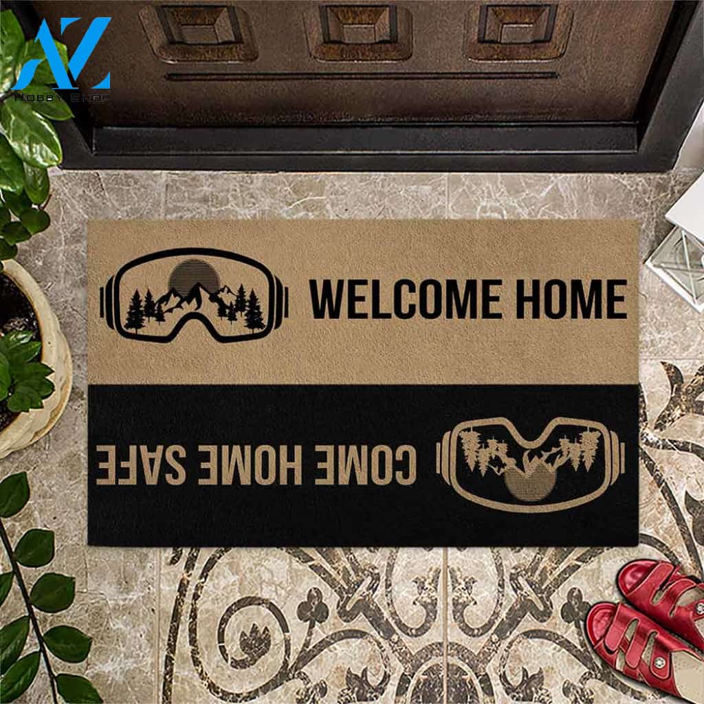 Come Home Safe - Snowboarding Coir Pattern Print Doormat