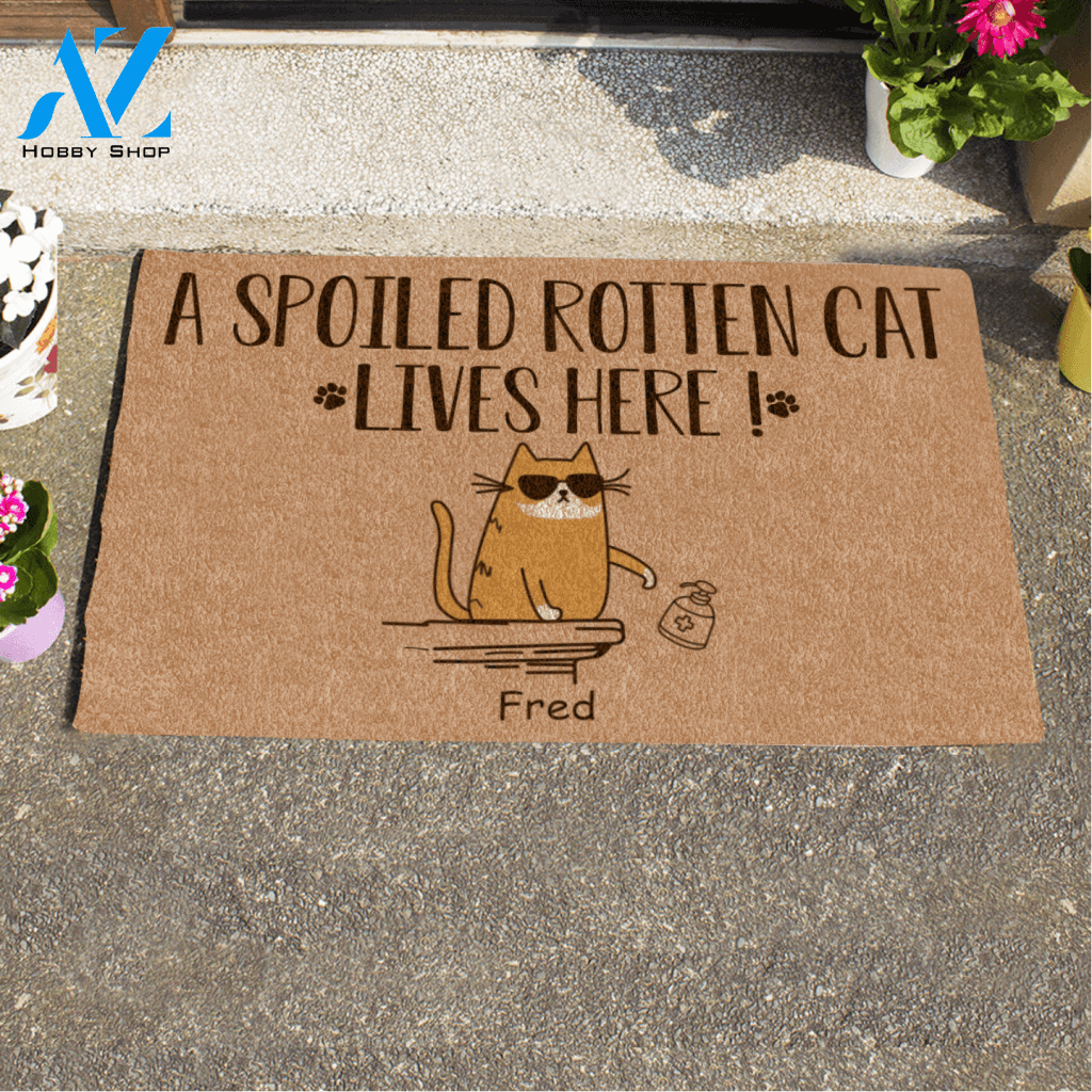Cool Cat, 5 Spoiled Rotten Cats Live Here , Personalized Doormat HQ
