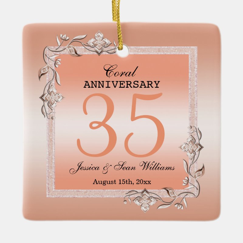 Coral Gem & Glitter 35Th Wedding Anniversary Ceramic Ornament