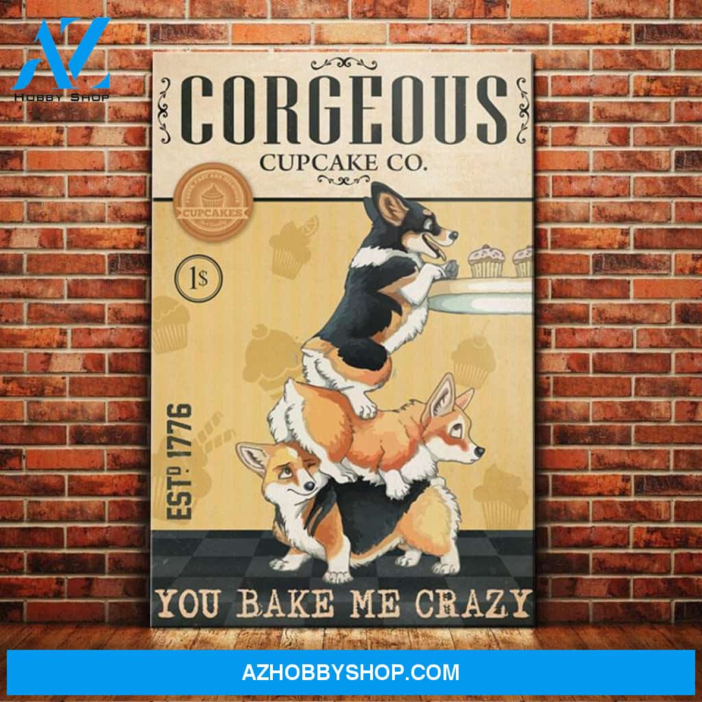 Corgi Dog Cupcake Company Canvas Wall Art, Wall Decor Visual Art