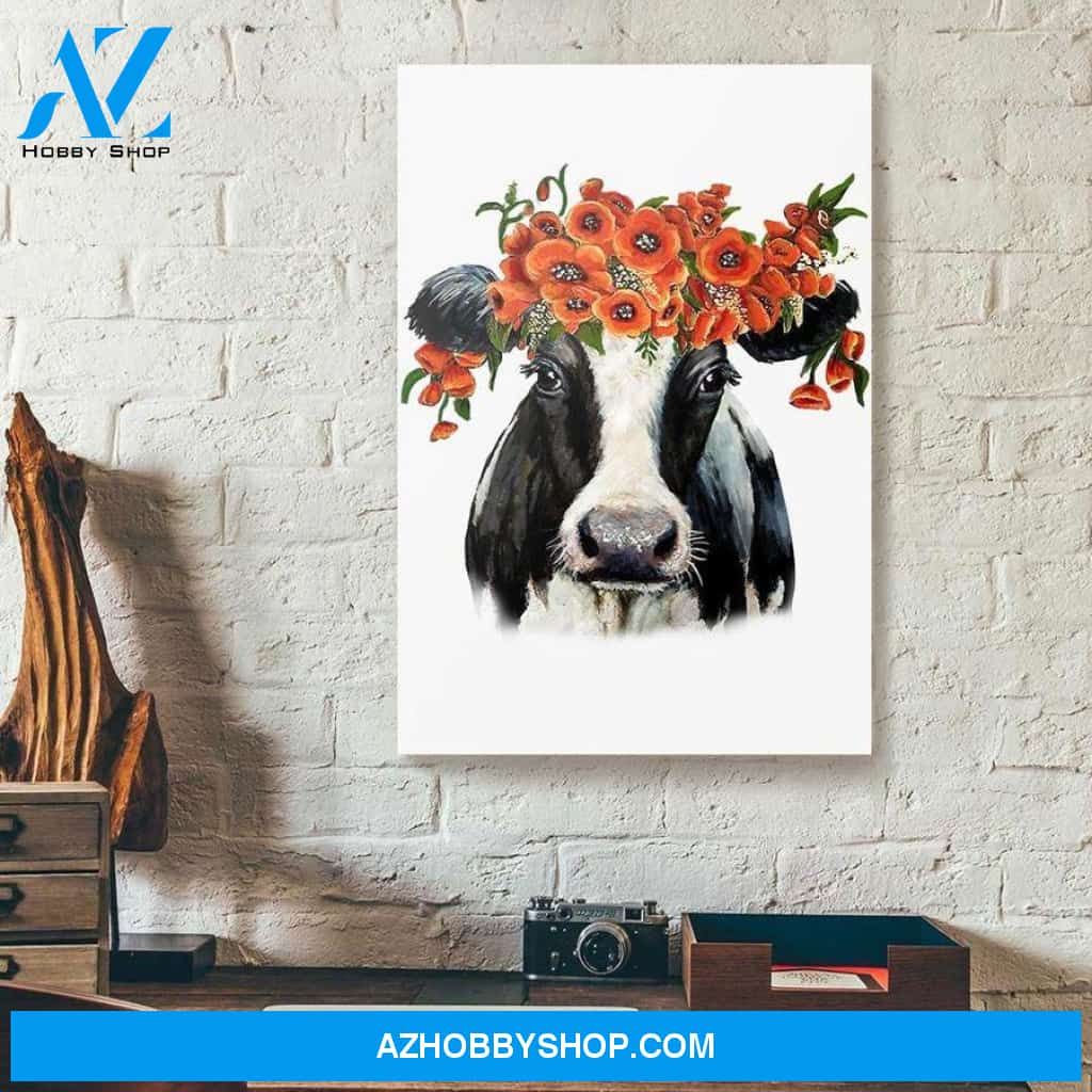 Cow Face Flower Poppy Funny Canvas - Wall Decor Visual Art