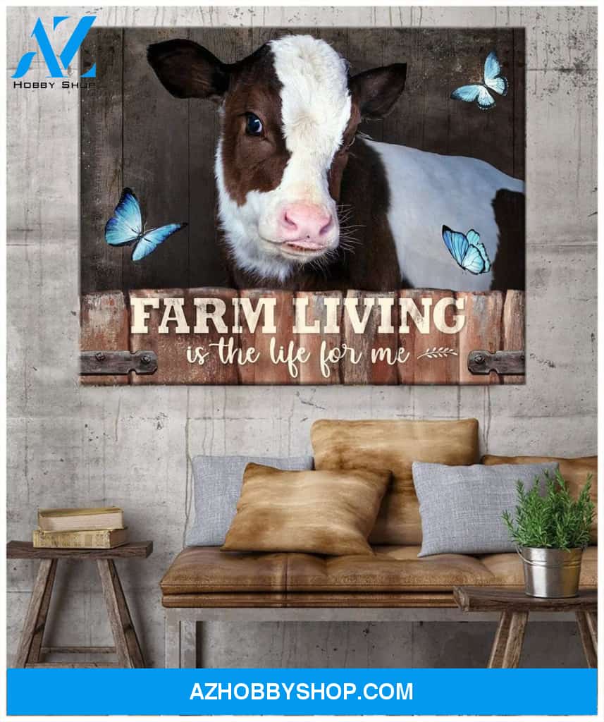 Cow Farm Premium Canvas Wall Art, Wall Decor Visual Art - Farm Living Is The Life For Me Premium Canvas