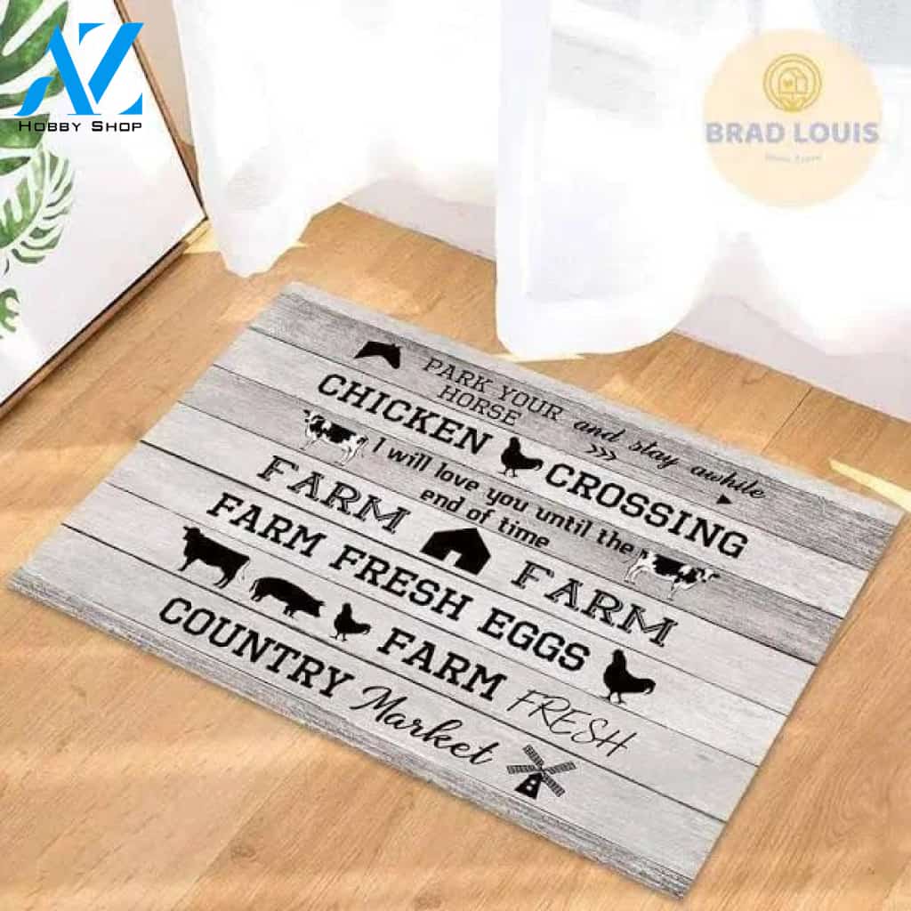 Cow Pig Barn Chicken Country Market Animal Doormat Welcome Mat Farm Rug Farmer House Decor Housewarming Gift Gift for Famer Friend Family Gift for Farm Animal Lovers