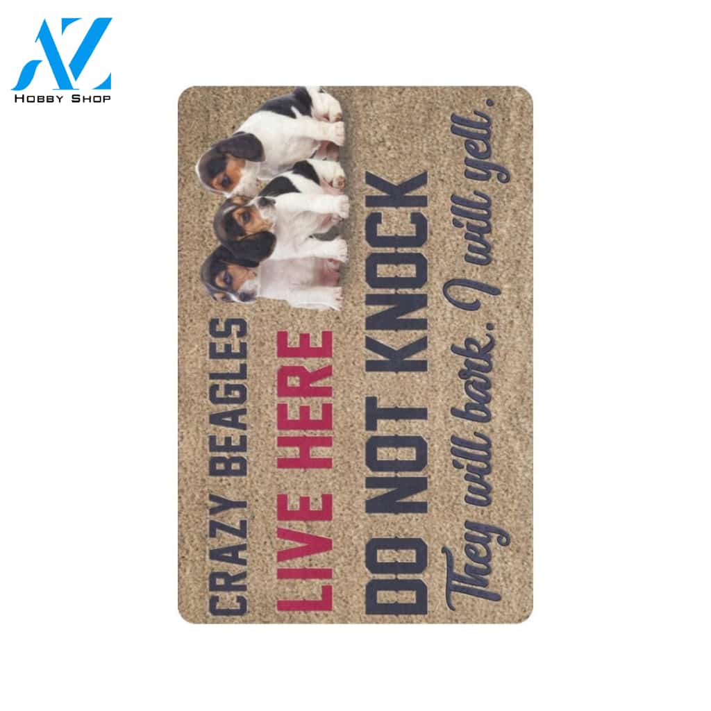 Crazy Beagles Live Here Do Not Knock Printed Doormat Home Decor