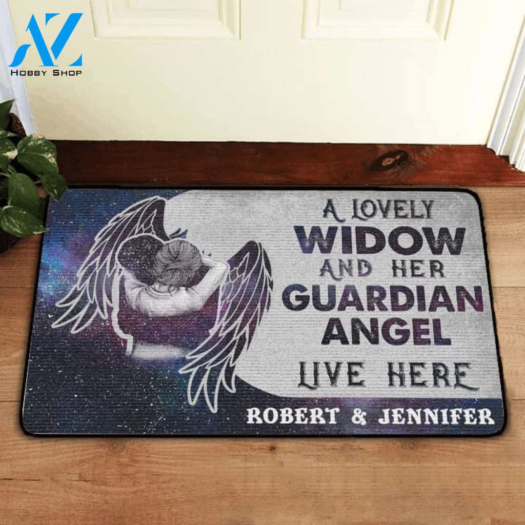 Custom A Widow And Her Guardian Angel Live Here Doormat | Welcome Mat | House Warming Gift