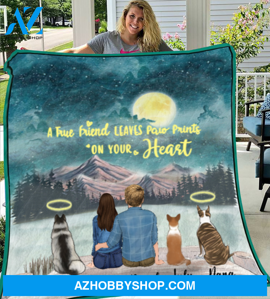 Custom dog & owners blanket - Best personalized gift for couple & dog lovers, dog dad mom - Upto 3 dogs & couple quilt blanket