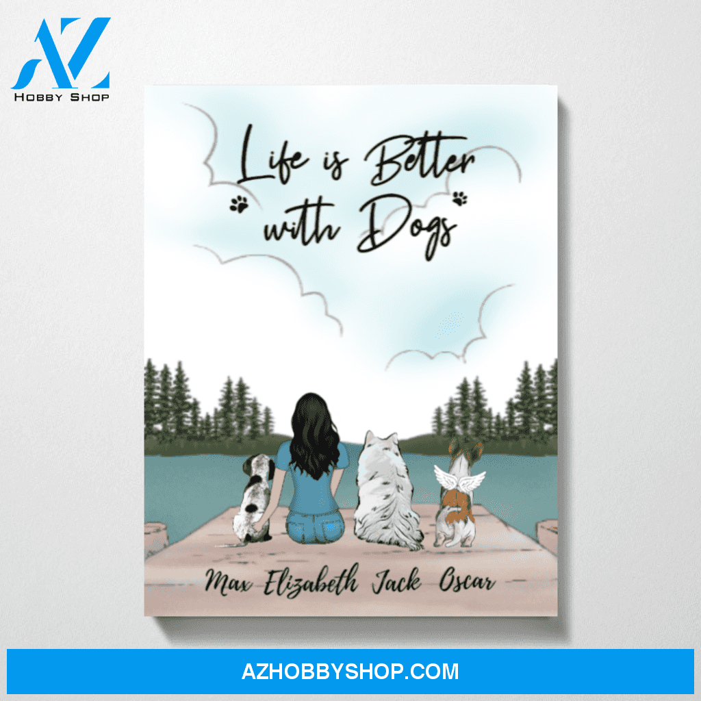 Custom Dogs and Woman Premium Canvas Personalized Gift for Dog Lovers