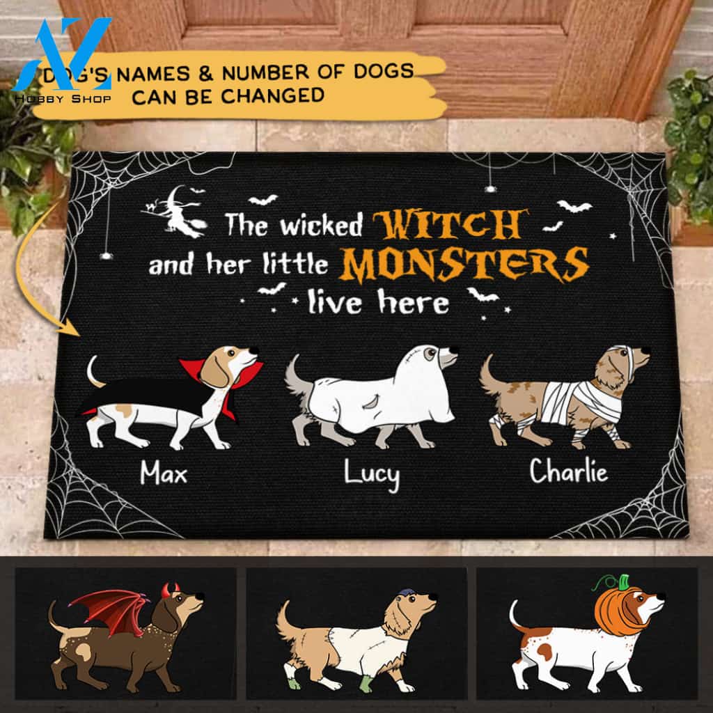 Personalized Dachshund & Name, Custom Doormat, The Wicked Witch And Her Little Monsters Live Here, Dachshund Lovers, M0402, LOQN