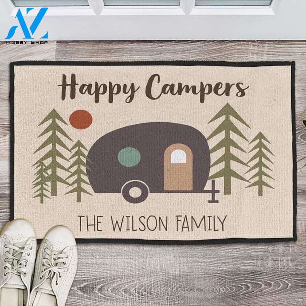 Custom Happy Camper doormat, Camping doormat, Custom doormat, Personalized mat, Happy camper sign, Welcome campsite mat, Housewarming gifts