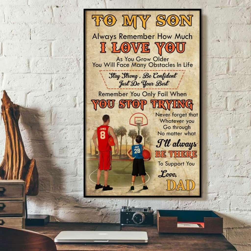 Custom Personalized Basketball Poster, Canvas with custom Name, Number, Appearance & Landscape, Vintage Style, Gifts To My Son NTB0216B01DP