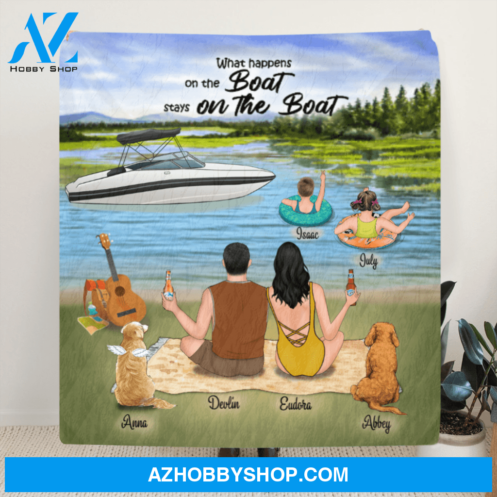 Custom Personalized Boating Quilt Blanket - Parents With 2 Kids & 2 Pets, Upto 3 Pets - Gift idea for the whole family - 33LE0B