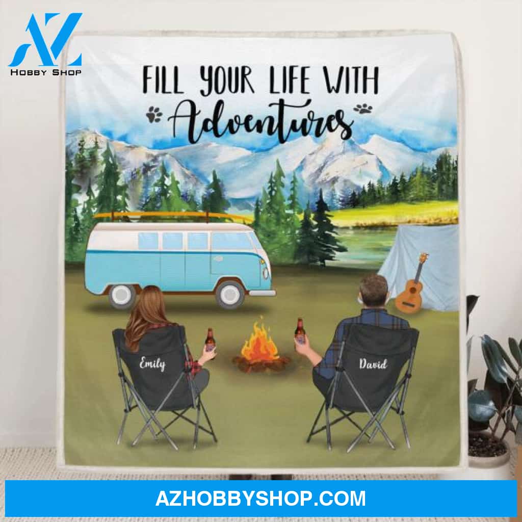 Custom Personalized Camping Blanket - Gift Idea For The Whole Family - Couple with up to 6 pets, Parents with up to 6 kids - ODH9UF