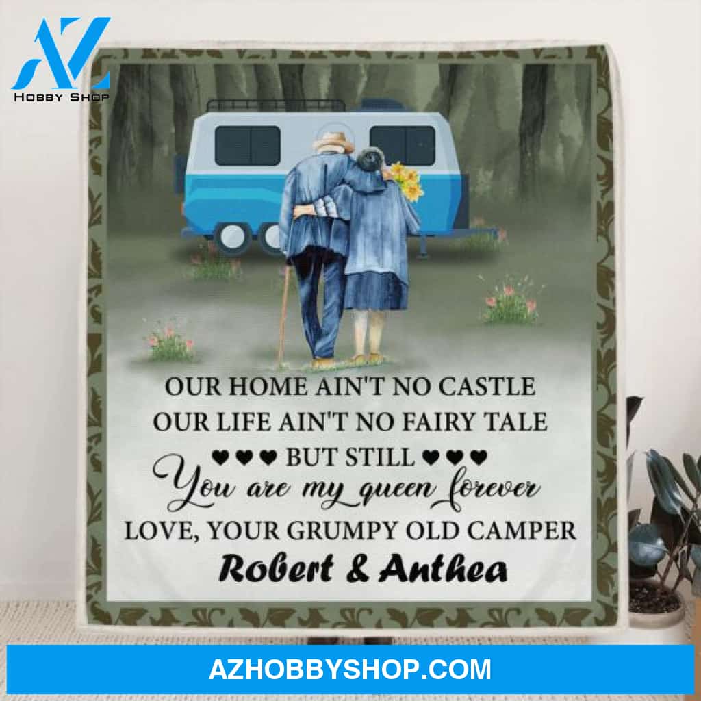 Custom Personalized Camping Old Couple Quilt/Fleece Blanket - Best Gift Idea For Grandparents - You Are My Queen Forever