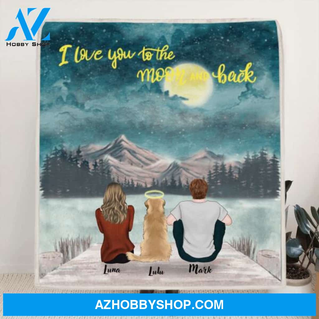 Custom Personalized Couple Dog Quilt/Fleece Blanket - Upto 7 Dogs - Best Gift For Couple/Dog Lover - I Love You To The Moon And Back