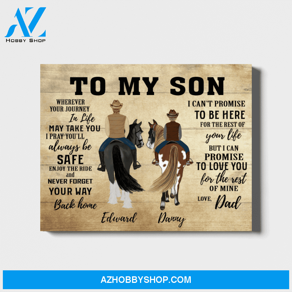 Custom Riding Horse Father and Son Landscape Canvas Personalized Gift for Son
