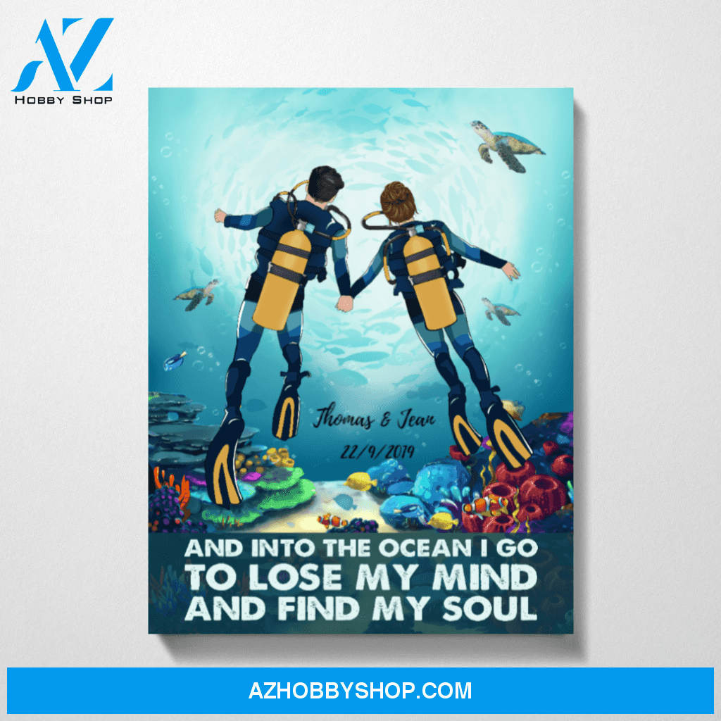 Custom Scuba Diving Couple In To The Ocean Personalized Premium Canvas Gift for Diving Lovers