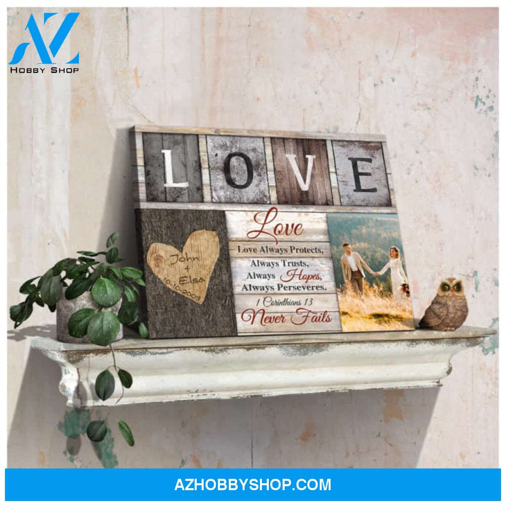 Customized Christian Wedding Gift Love Never Fails 1 Corinthians 13 Canvas Print