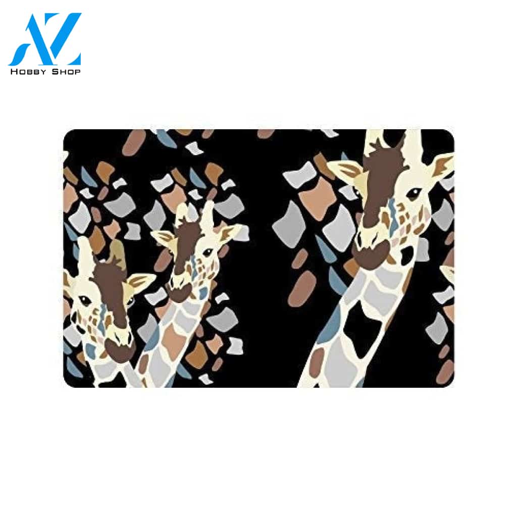 Cute Giraffes Black Doormat Welcome Mat House Warming Gift Home Decor Funny Doormat Gift Idea