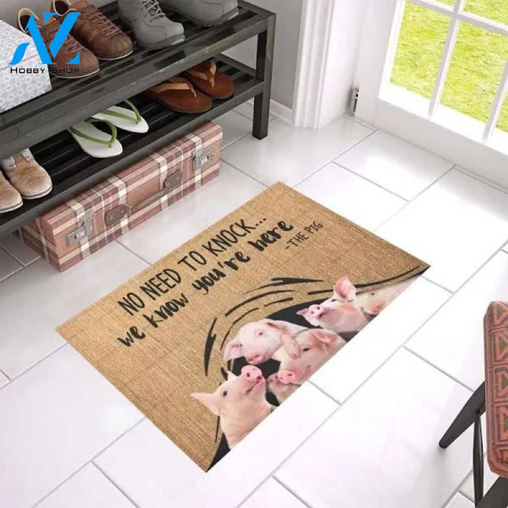 Cute Pig We Know You re Here Printed Doormat Home Decor
