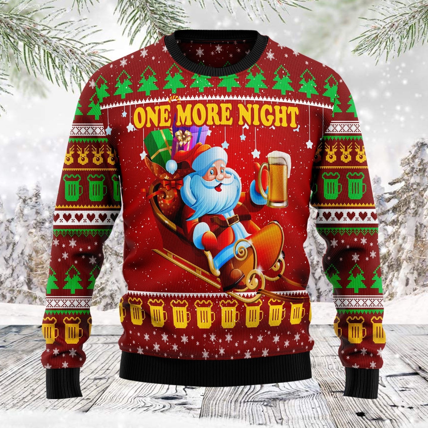 One More Night Santa Beer Ugly Christmas Sweater