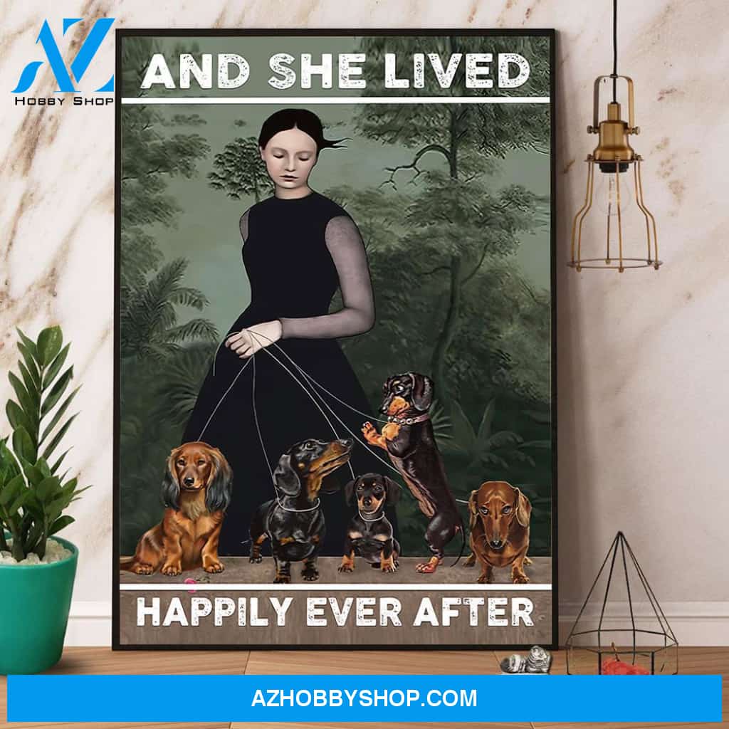 Dachshund Dog And She Lived Happily Ever After Canvas And Poster, Wall Decor Visual Art