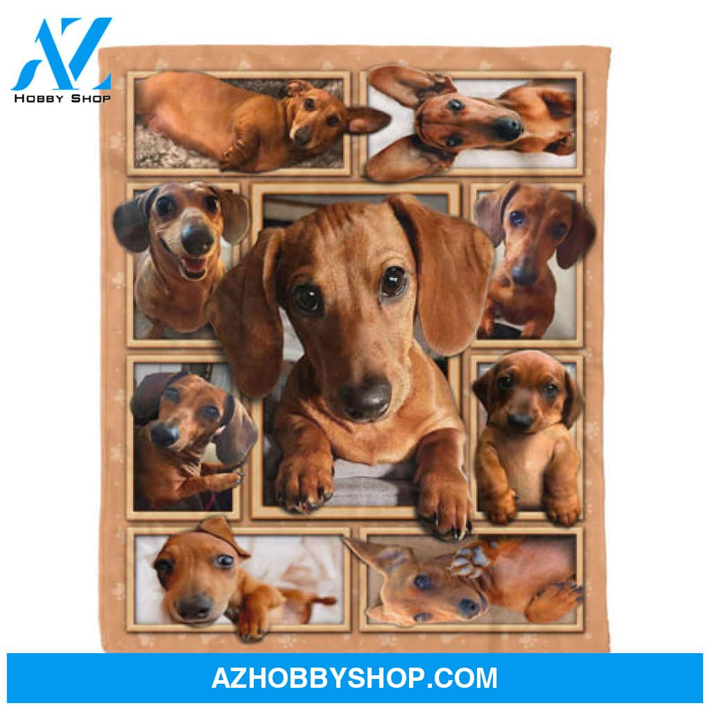 Dachshund Puppy Dog Red Fleece Blanket, Gift For Dog Lovers, Gift For Friend Family