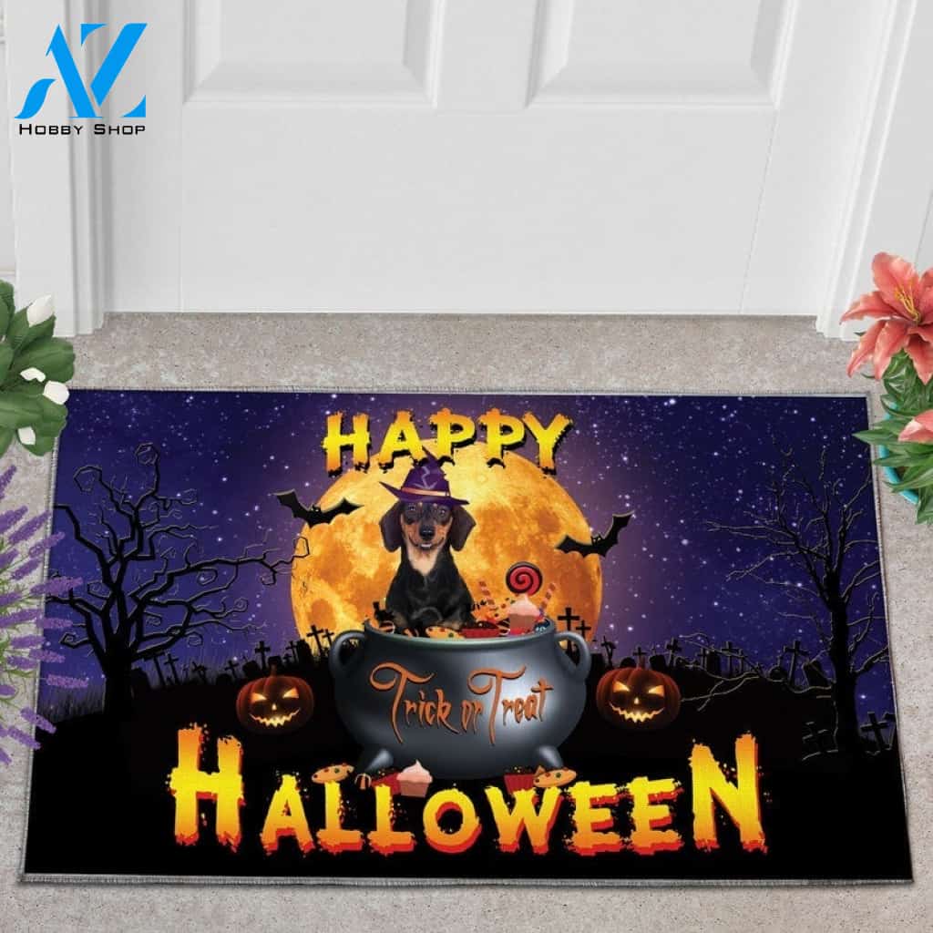 Dachshund Trick Or Treat Happy Halloween Welcome Funny Doormat Gift For Dog Lovers Home Decor Warm House Gift Welcome Mat Halloween Decor