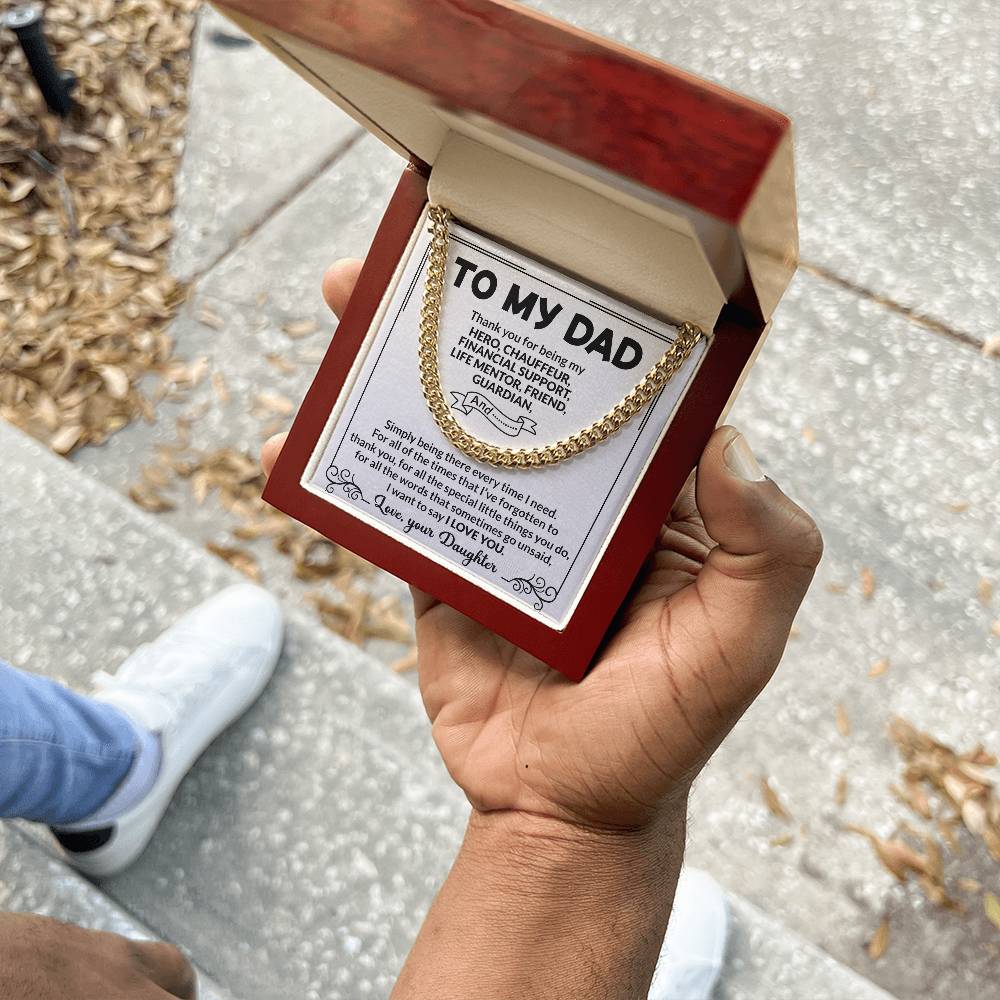 Dad Hero Chauffeur Mentor Friend Cuban Link Chain Necklace for Men
