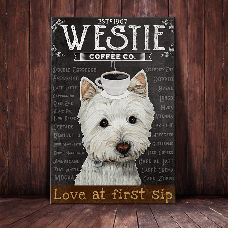 Westie Dog Coffee Company Canvas Wall Art, Wall Decor Visual Art