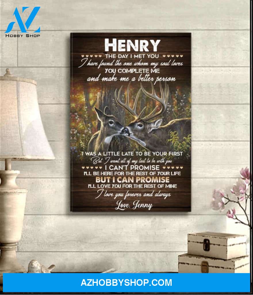 Deer, The day I met you you complete me - Matte canvas, custom gift, gift for you, gift for her, gift for him, valentine day gift, valentine wall art
