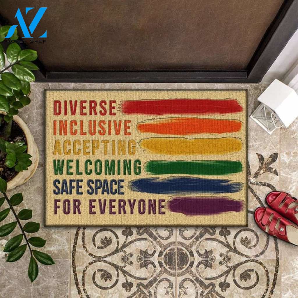 LGBT Rainbow - Diverse Inclusive Accepting Welcoming Safe Space For Everyone, Inclusion & Kindness Doormat