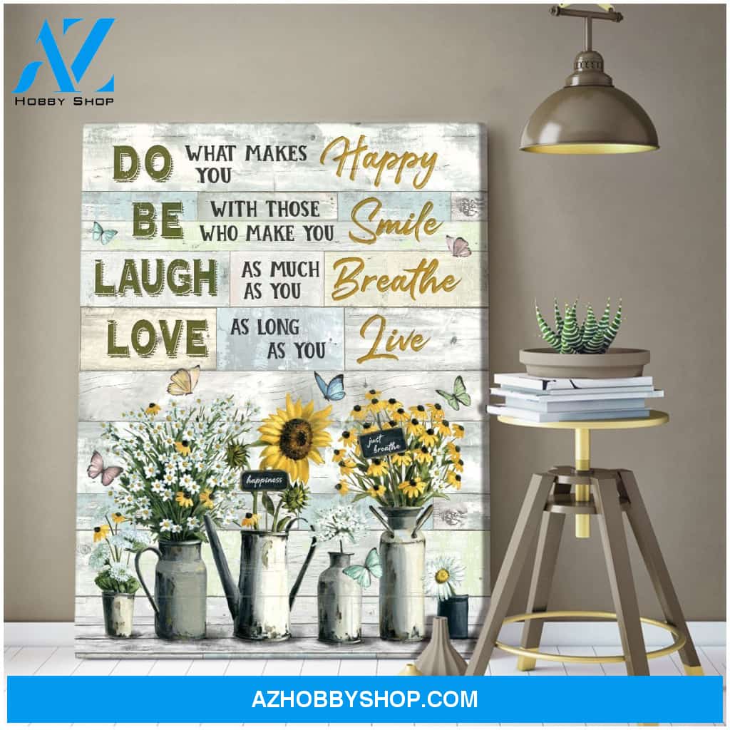 Do What Makes You Happy Butterfly and Sunflower Canvas Wall Art, Wall Decor Visual Art