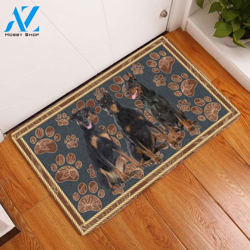 Doberman Pinscher Flower Paw Doormat