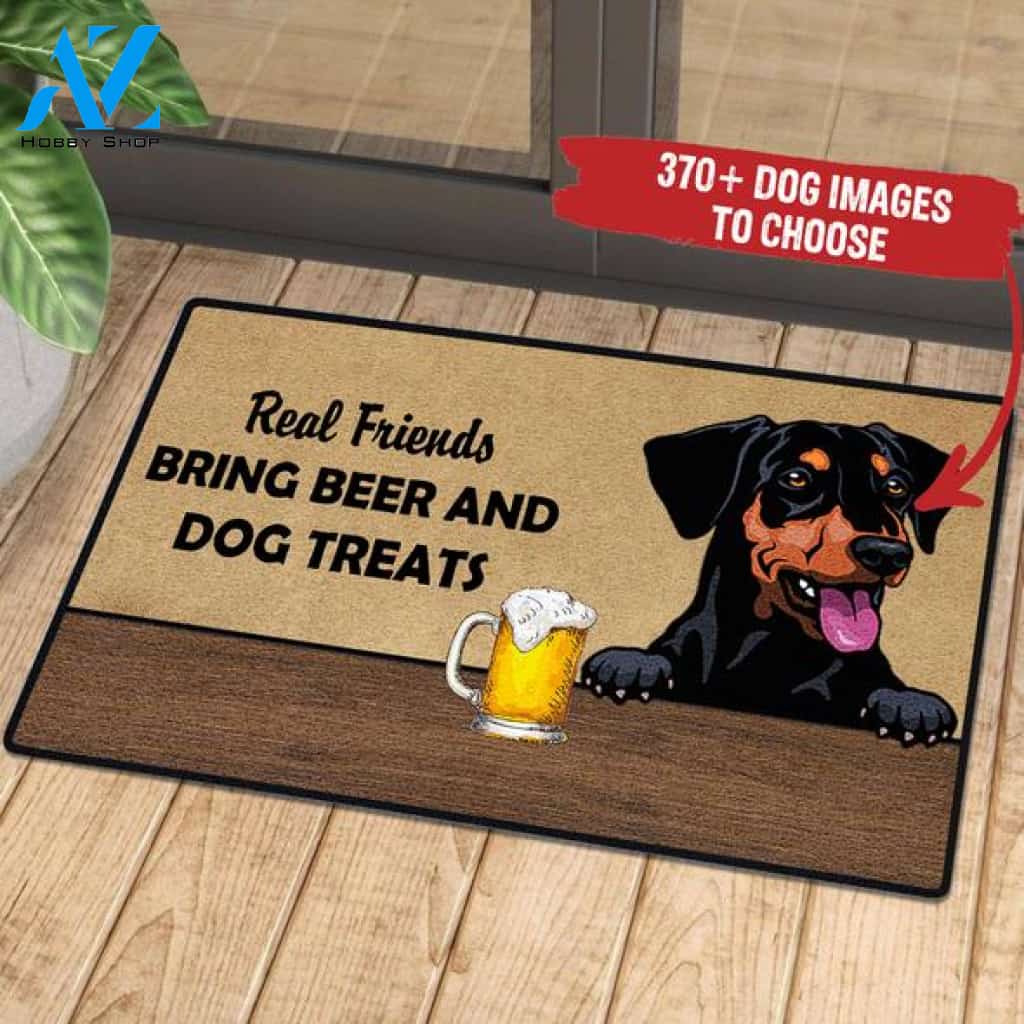 Dobermann Real Friends Bring Beer And Dog Treats Doormat
