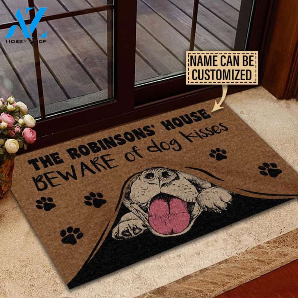 Dog Beware Of Kisses Custom Doormat