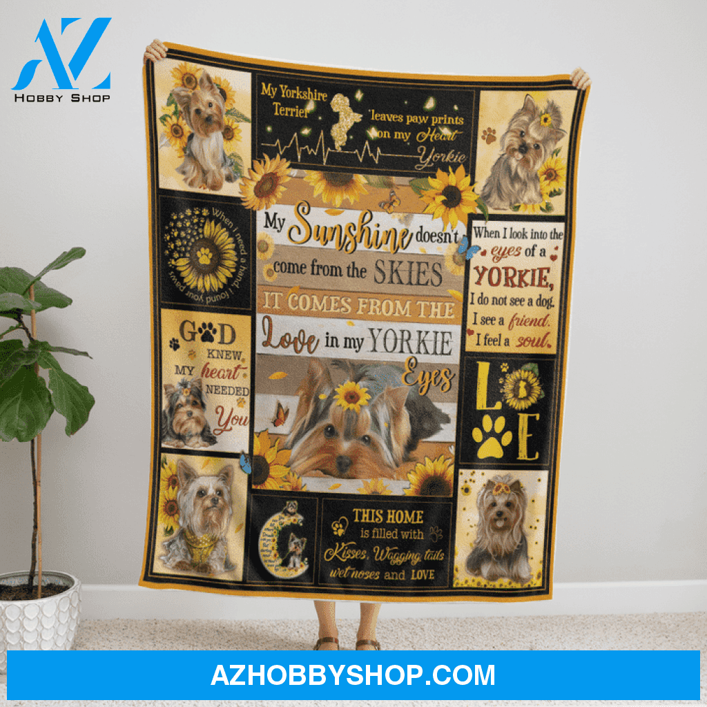 Dog Blanket, Love In My Yorkie Eyes Sunflower Blanket Gift for Dog Lovers
