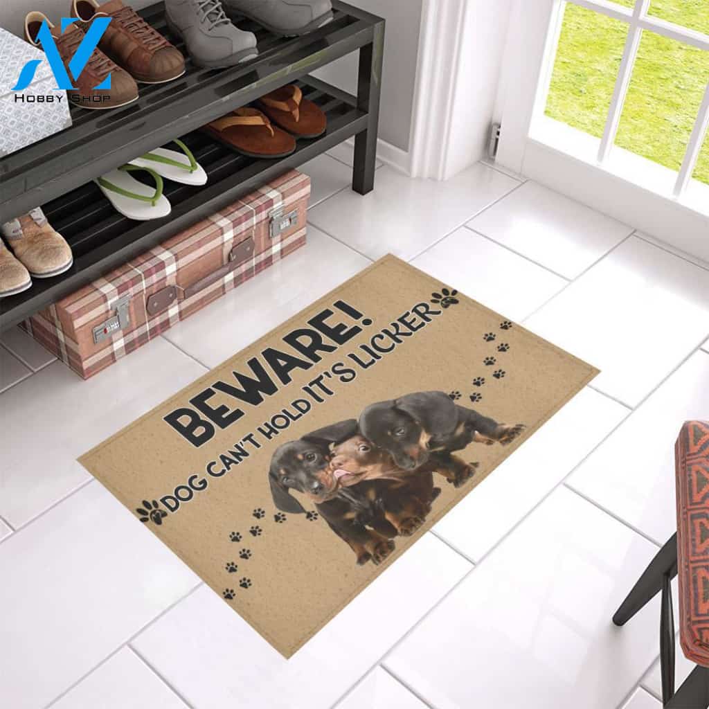 Dog - Dachshund Beware Easy Clean Welcome DoorMat | Felt And Rubber | 40x60 cm | 45x75 cm | 60x90 cm | Colorful | DO1356
