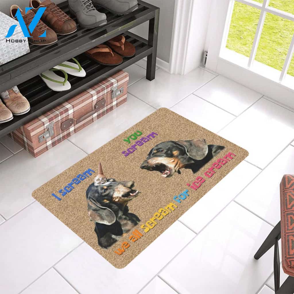 Dog - Dachshund Scream For Ice Cream Easy Clean Welcome DoorMat | Felt And Rubber | 40x60 cm | 45x75 cm | 60x90 cm | Colorful | DO1335