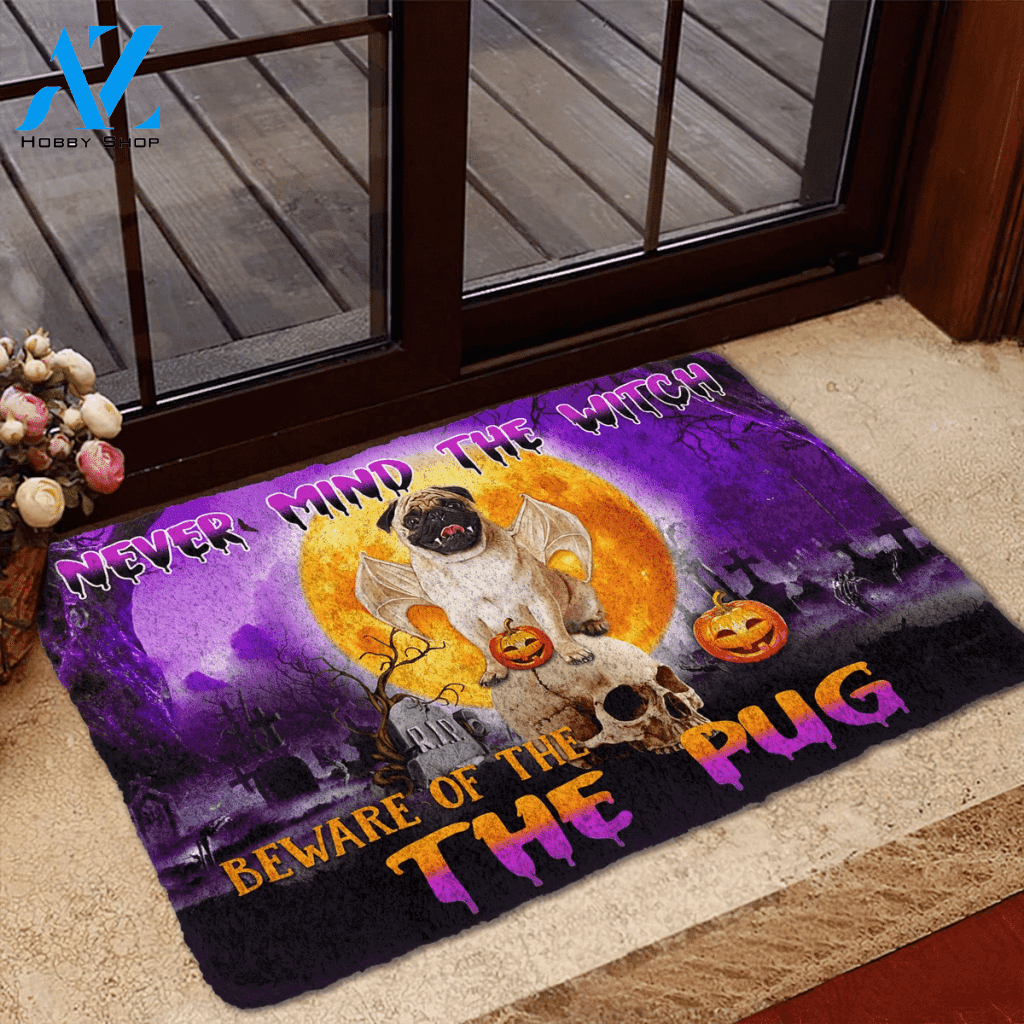 Dog Doormat 3D Beware Of Halloween Vampire Pug Custom Doormat