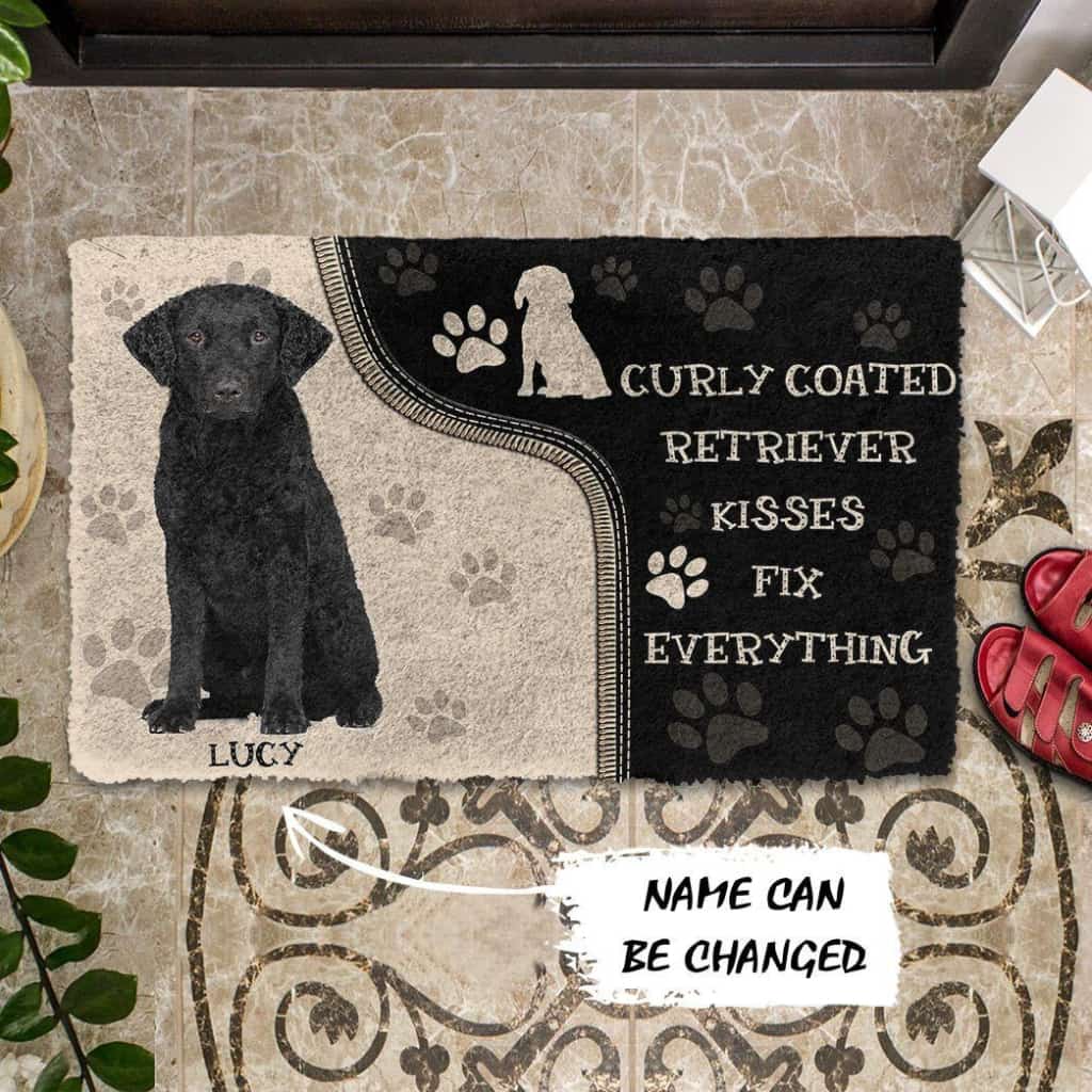 Dog Doormat 3D Curly Coated Retriever Kisses Fix Anything Custom Name Doormat