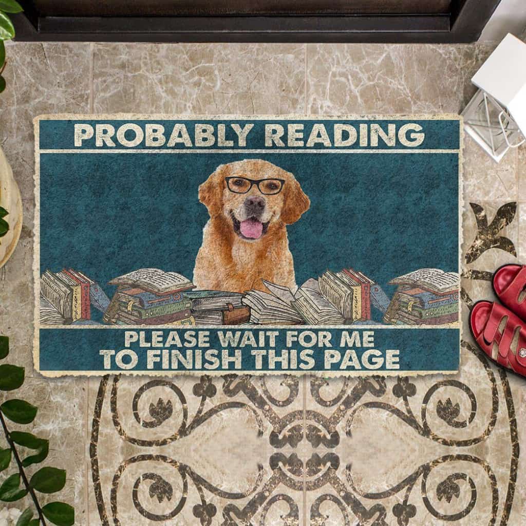 Dog Doormat 3D Golden Retriever Probably Reading Please Wait Custom Doormat