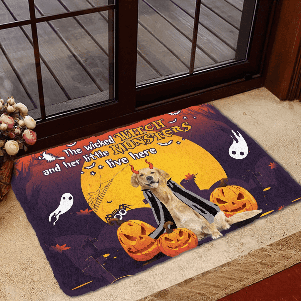Dog Doormat 3D Halloween The Wicked Witch And Her Monster Custom Doormat