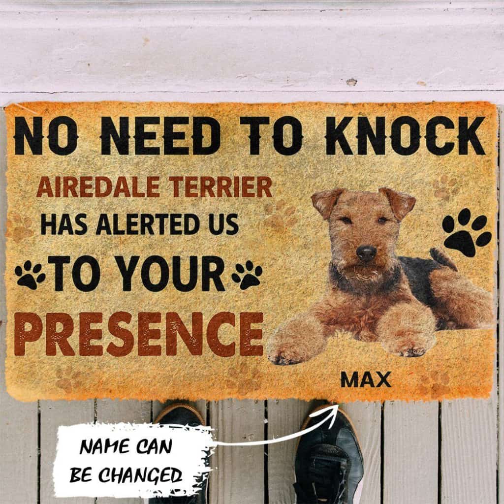 Dog Doormat 3D No Need To Knock Airedale Terrier Dog Custom Name Doormat