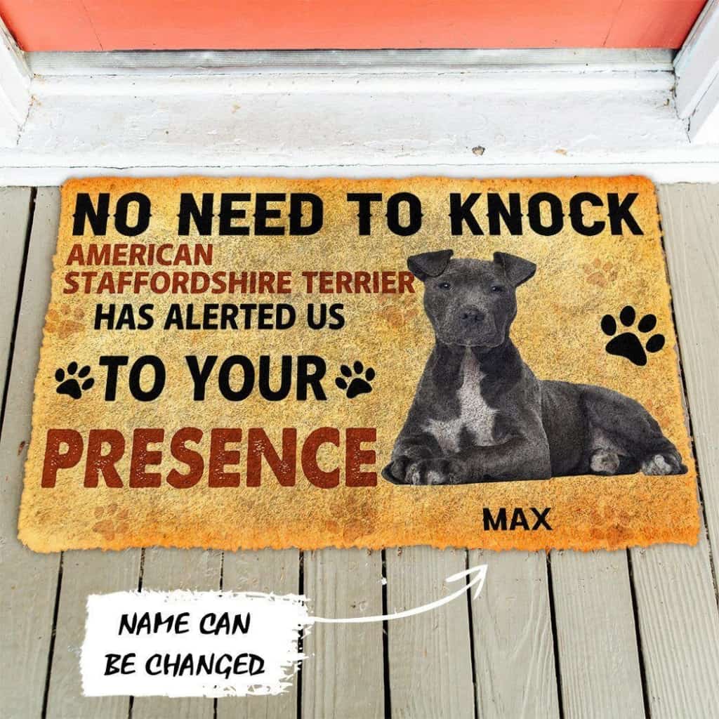 Dog Doormat 3D No Need To Knock American Staffordshire Terrier Dog Custom Name Doormat