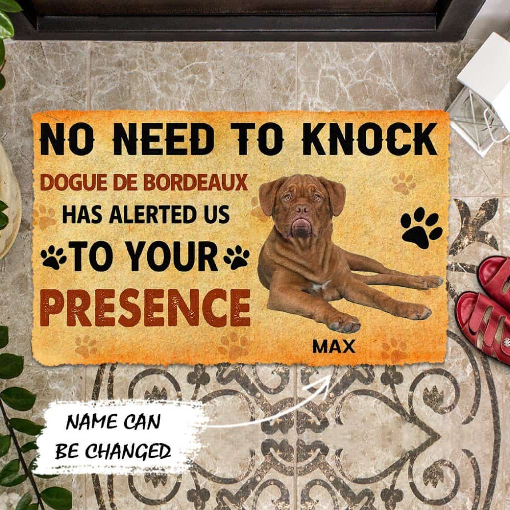 Dog Doormat 3D No Need To Knock Dogue de Bordeaux Dog Custom Name Doormat