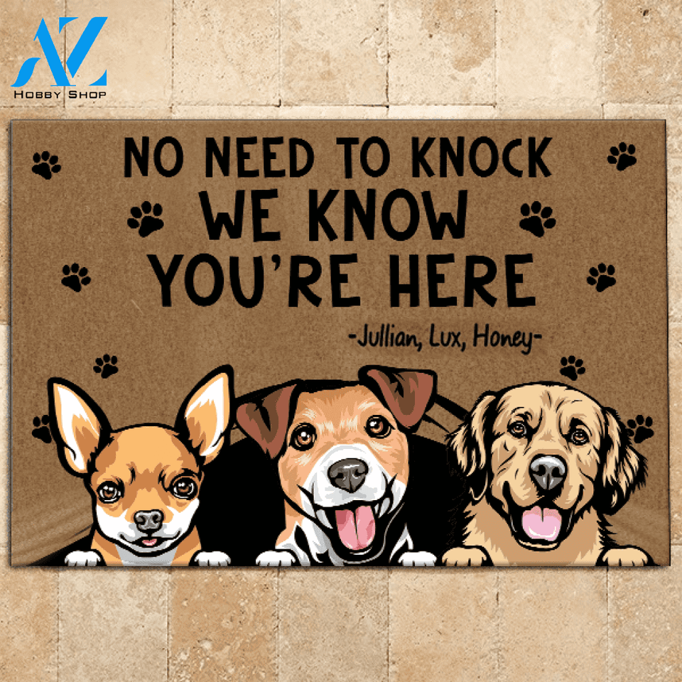 Dog Doormat Customized Name And Breed No Need To Knock We Know You're Here Personalized Gift | WELCOME MAT | HOUSE WARMING GIFT