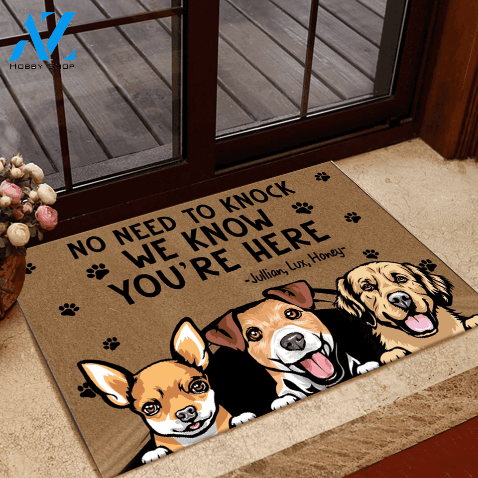 Dog Doormat Customized Name And Breed No Need To Knock We Know You're Here Personalized Gift | WELCOME MAT | HOUSE WARMING GIFT