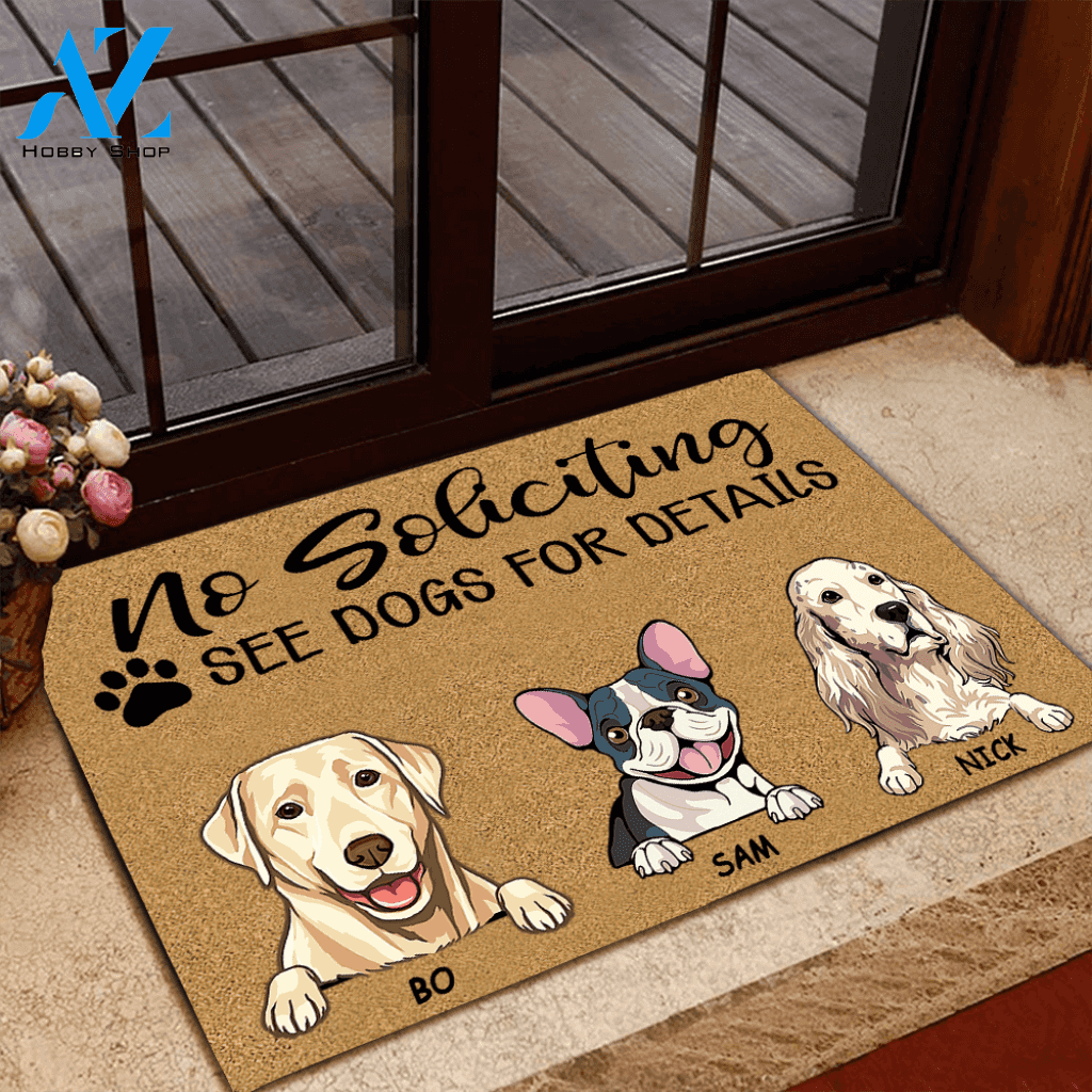 Dog Doormat Personalized Names and Breeds No Soliciting See Dogs For Detail Personalized Gift | WELCOME MAT | HOUSE WARMING GIFT