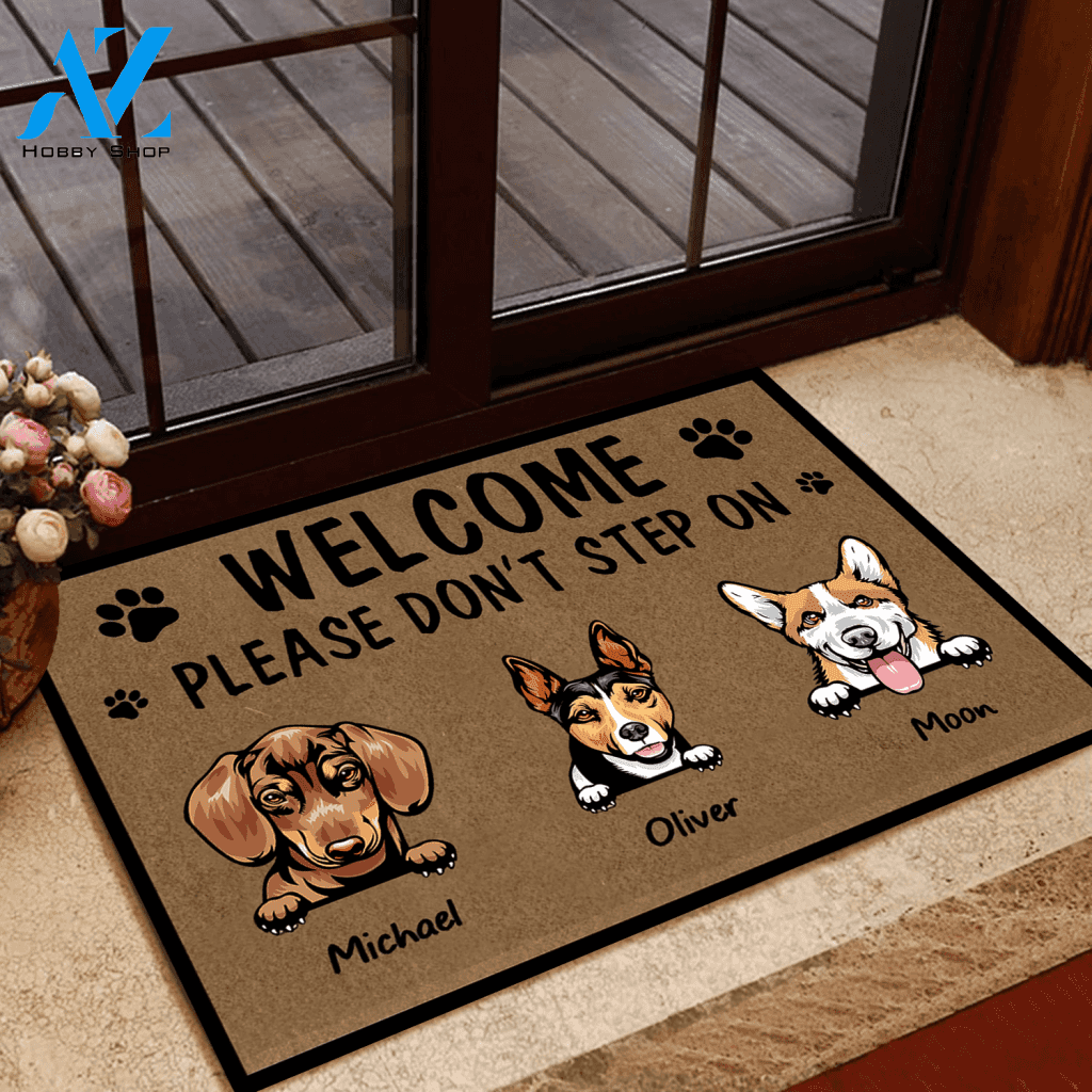 Dog Doormat Personalized Names and Breeds Welcome Please Don't Step On My Dog Personalized Gift | WELCOME MAT | HOUSE WARMING GIFT